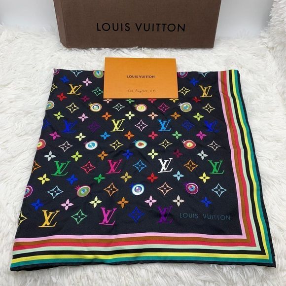 Louis Vuitton Eye Love You Black Multicolore Vintage Murakami rare LV LE Scarf - Picture 3 of 8